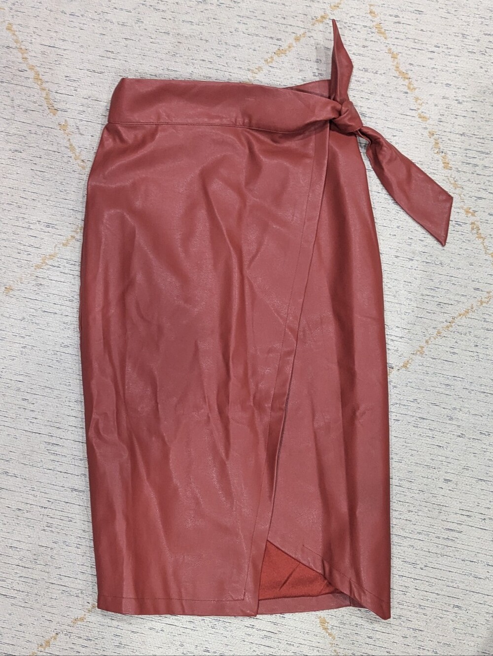 faux leather burnt red color midi skirt